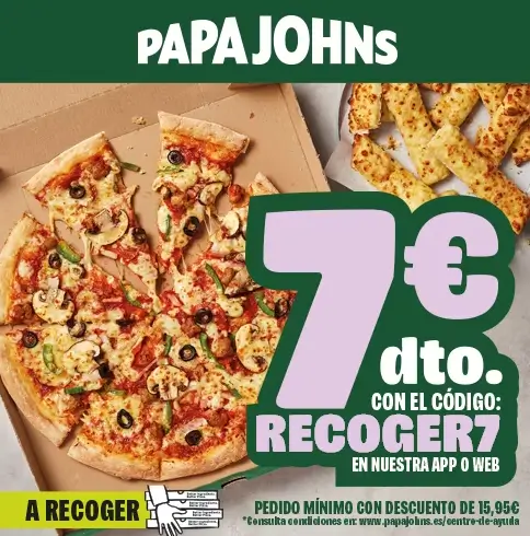 Obtén 7€ descuento en pedidos a recoger con este cupón Papa John's