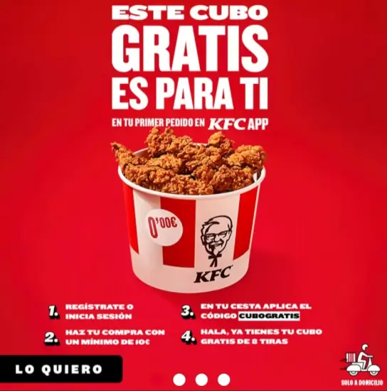Código descuento para un CUBO GRATIS de KFC