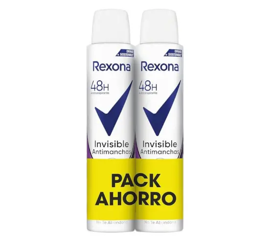 Oferta de Rexona Invisible Desodorante Aerosol Antitranspirante para mujer, antimanchas, 2 x 200 ml por 2,99 € en Amazon