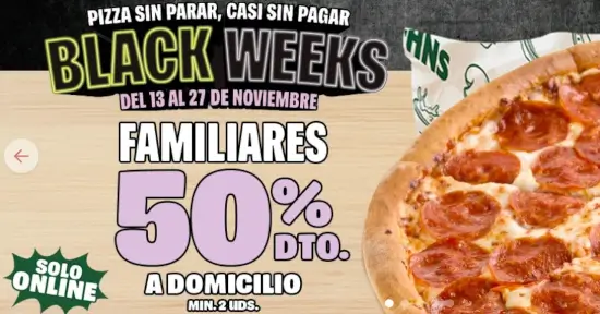 4 Pizzas familiares + 1 Mediana por 20,48€ en Papa  John’s  con código descuento de 74% OFF