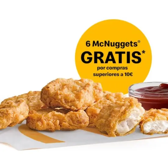 ¡Promoción McDonal's! Lleva 6 McNuggets GRATIS por compras superiores a 10 €