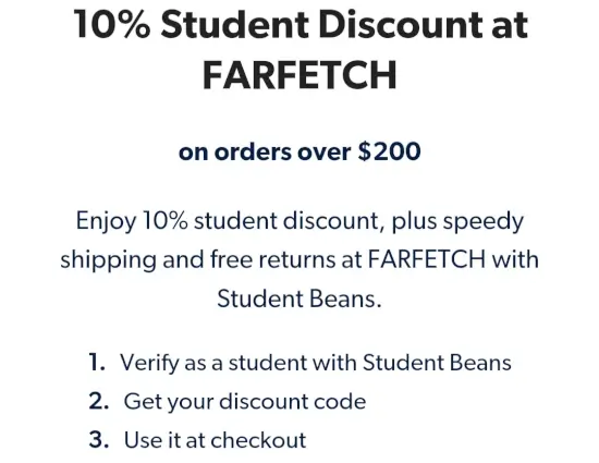 Obtén hasta 10% OFF en compras de 200€ para estudiantes en Farfetch