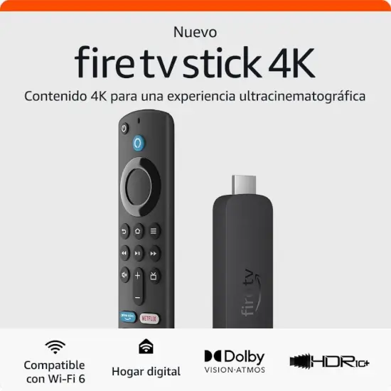 Oferta Black Friday Fire TV Stick 4K | Dispositivo de streaming compatible con Wi-Fi 6, Dolby Vision, Dolby Atmos y HDR10+ con 43% Off en Amazon