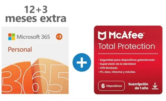 Microsoft 365 Personal + McAfee Total Protection 2022 con 70% Off en Amazon