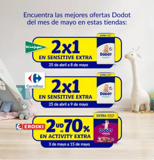 2x1 en pañales Dodot promoción actica en Carrefour, El Corte Inglés y Eroski