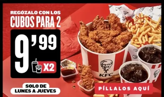 Promoción KFC: Cubo para 2 a 9,99€