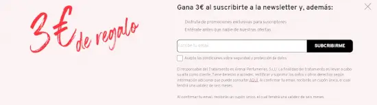 Gana 3$ en Arenal Perfumeria por suscribirte a su newsletter