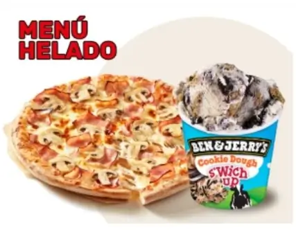 Telepizza: 2 pizzas Medianas Especialidad + 1 Helado Ben and Jerry's + 1 salsa por 18,20€